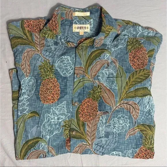 Vintage Hawaiian Shirt Mens Large Blue Pineapple Floral Aloha 90s Campia Moda