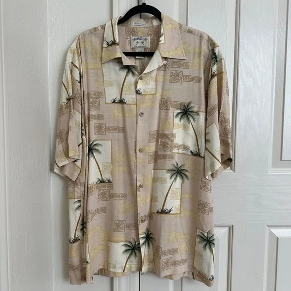 Vintage 90s‎ Bamboo Cay Men's Large Rayon Hawaiian Shirt - Palm Tree Graphic