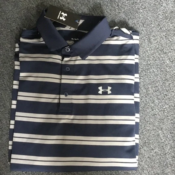 Under Armour Men's Polo in Navy and White Stripes