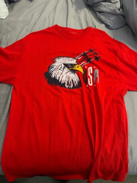 Vintage DELTA T-shirt Men's Short Sleeve Red Eagle Patriot Size XL