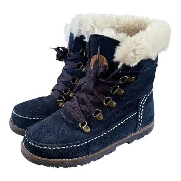LAMO Girls’ Taylor Suede Fashion Boots Faux Fur Blue Size 5 Winter Warm