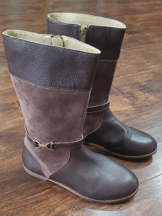 Janie and Jack Two-Tone Brown Leather & Suede Mid-Calf Boots Size 4