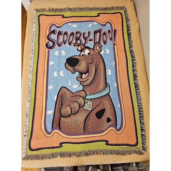 Vintage 1999 Scooby-Doo Woven Tapestry Throw Blanket Crown Crafts 100% Cotton