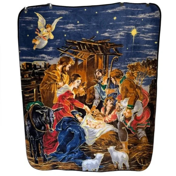 The Northwest Company Vintage Nativity Scene Plush Throw Blanket‎ – 59” x 49”