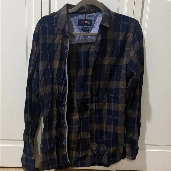 Vintage Navy & Brown Plaid Shirt Jacket