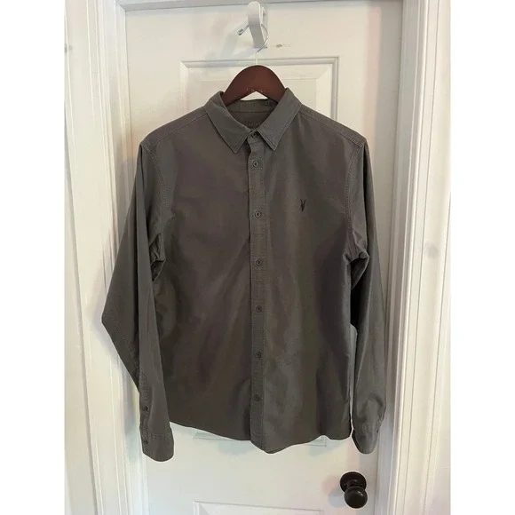 AllSaints‎ Huntington LS Shirt Charcoal Grey Ramskull