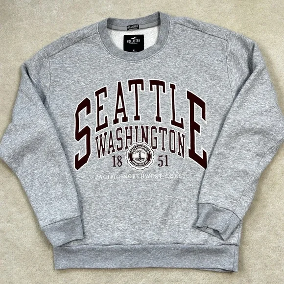 Hollister Seattle Washington Crewneck Sweatshirt Relaxed Mens Medium Fleece
