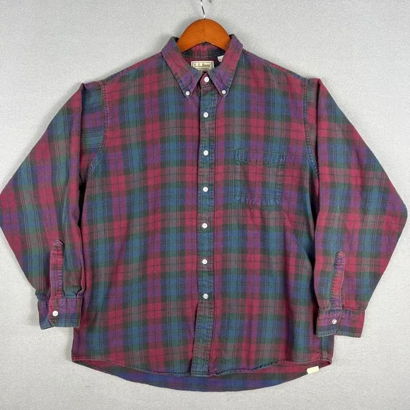 VTG LL Bean Northwoods Flannel Shirt Mens L Red Tartan Plaid Cotton 1990s USA‎