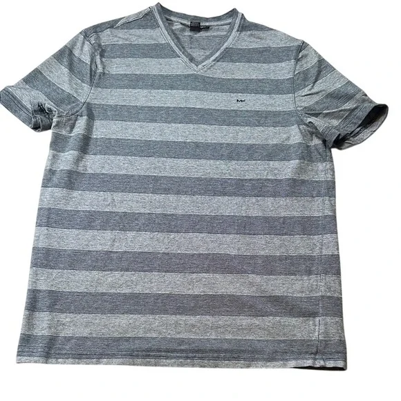 Michael Kors Striped V-Neck T-Shirt Casual Modern Top‎ Size L