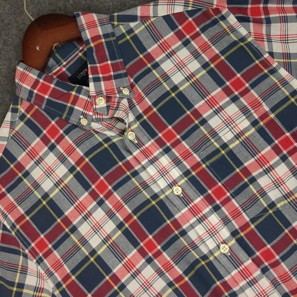 J Crew Mens Button Down Shirt Plaid Long‎ Sleeve Casual Red Blue Yellow Size M