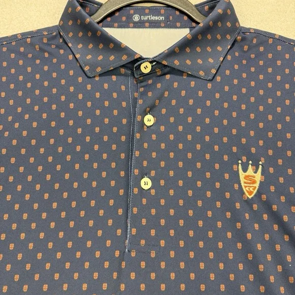 Turtleson Shirt Men L Dark Blue All Over‎ Barrel Graphic Print Short Sleeve