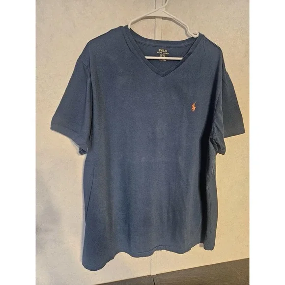 Mens Polo Ralph Lauren‎ Blue V-Neck Short Sleeve Tee T-Shirt Size XLarge