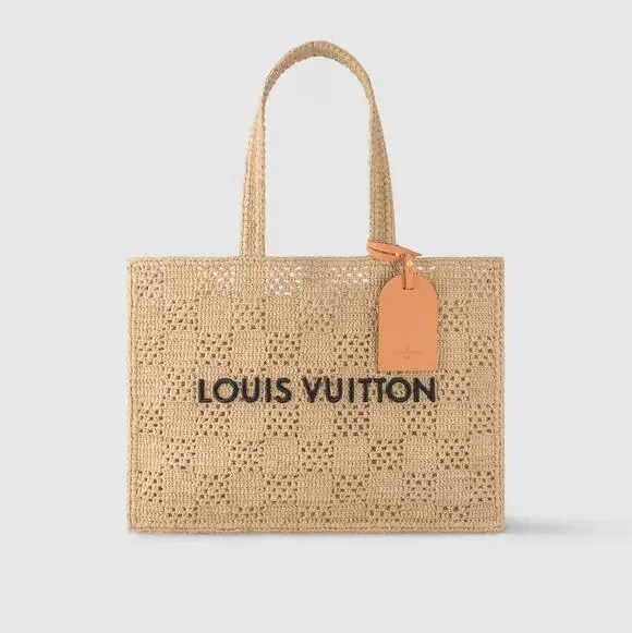LOUIS VUITTON Summer Shopper Tote MM Natural Woven Raffia w/ Pochette