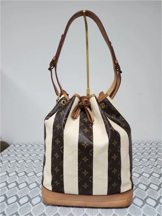 Authentic LOUIS VUITTON Limited Edition Monogram Rayures Noe Brown/Cream