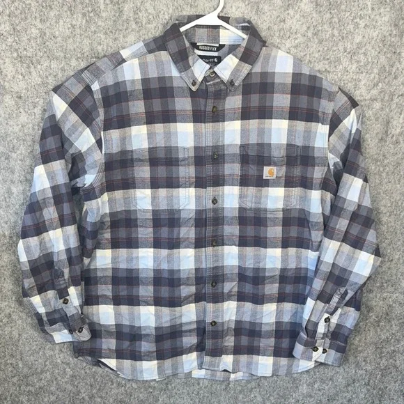 Carhartt Men's Rugged Flex Relaxed Fit Plaid Flannel Shirt XL Blue Grey 104909