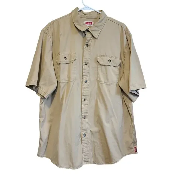 Wrangler Work Shirt Mens XL Tan Western Outdoor Pocket Terrain Utility Casual