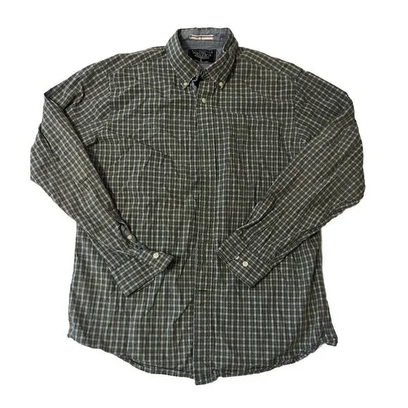 NAUTICA‎ Sea Voyage Mens L Button Down Green Plaid 100% Cotton Shirt