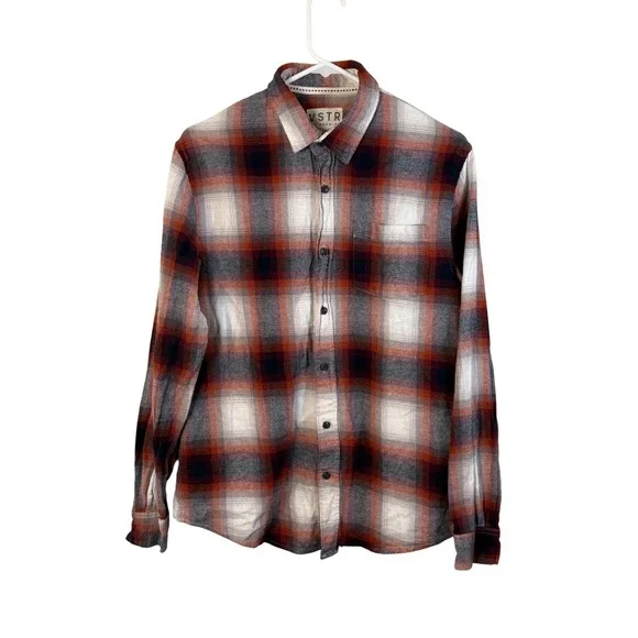 VSTR Premium Mens Plaid Flannel Long Sleeve Button Up Shirt Red Black White