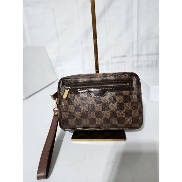 Authentic Louis Vuitton Damier Ebene Billets Macao Wristlet Brown