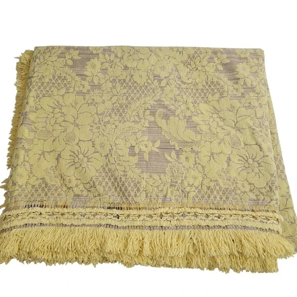 VTG Morgan Jones Matelasse Jacquard Beadspread Yellow‎ Brown Floral Full MCM USA