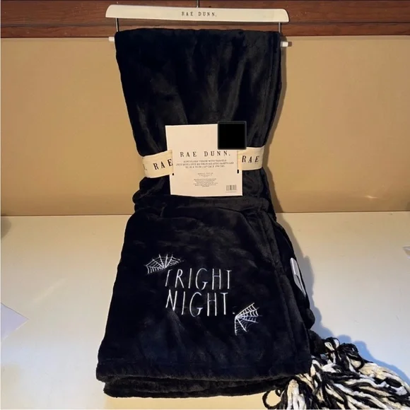 Rae Dunn FRIGHT NIGHT Blanket NWT Throw with Tassels