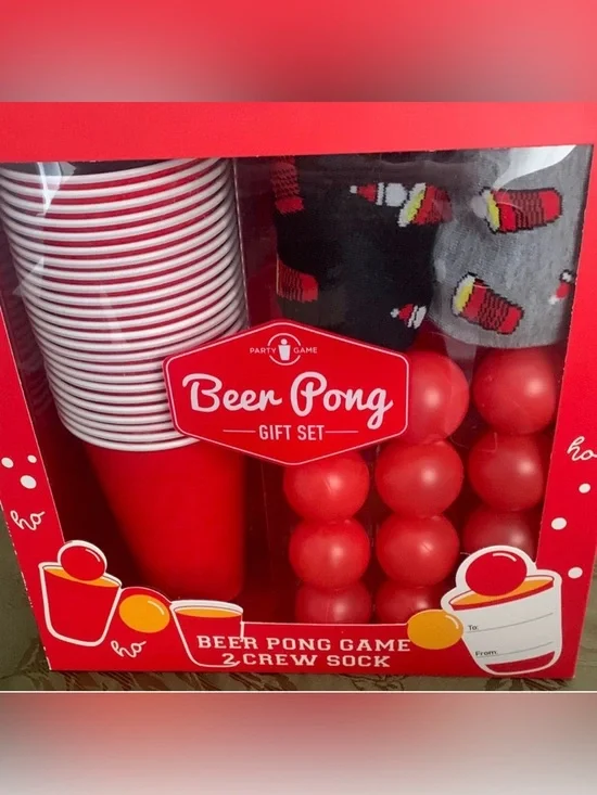 Beer Pong Gift Set - Red Beer Pong Game with Crew Socks