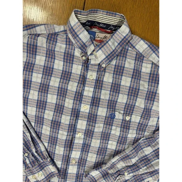 Wrangler‎ George Strait Men's XL Blue Plaid Long Sleeve Cowboy Cut Collection