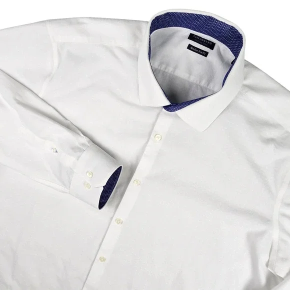 Tailorbyrd Button Up Shirt Non Iron Trim Fit Mens 18 34/35 White Contrast Office