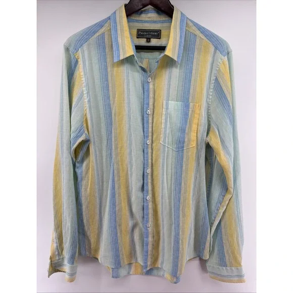 Paisley and Gray Slim Fit Button-up‎ Striped  Long Sleeve Shirt Men's Large