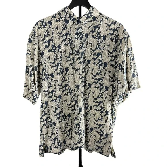Vintage Silk Circa 1969 Mens Large Paisley Silk Short Sleeve Button Down Shirt