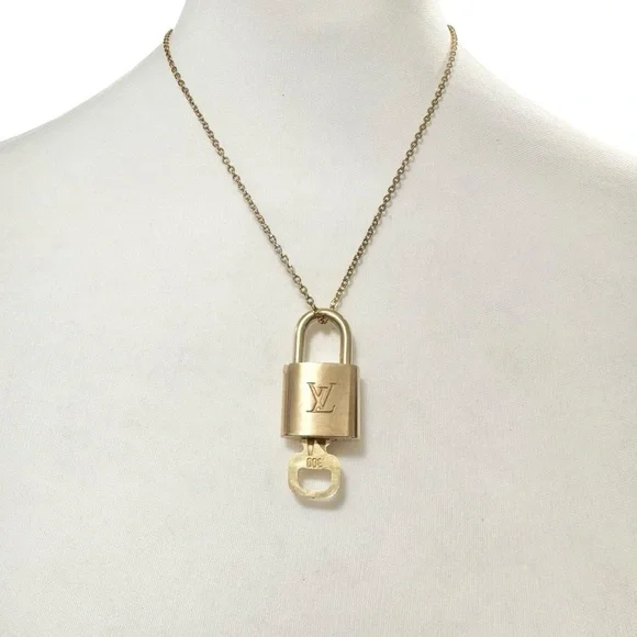 Authentic Louis Vuitton #344 Lock & Key Set on a 18K Gold Plated Chain Necklace