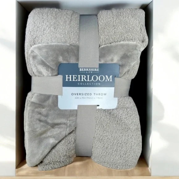Berkshire Heirloom Collection Reversible Plush Oversized Throw in Grey 60”x70”