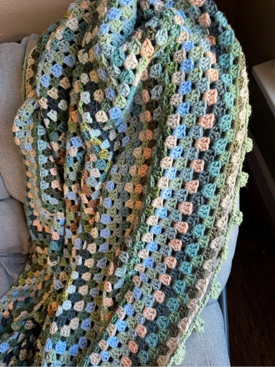 Hand Crafted Multicolor Crochet Granny Square Throw Blanket