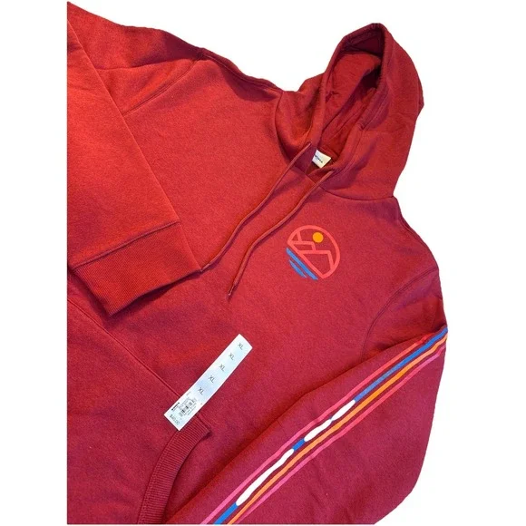 SONOMA Mountain Air‎ Graphic Hoodie Red Fleece Men's XL Pullover Sleeve Stripes