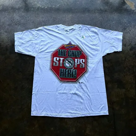 Beautiful Vintage The Chop Stops‎ Here Marlins T-shirt