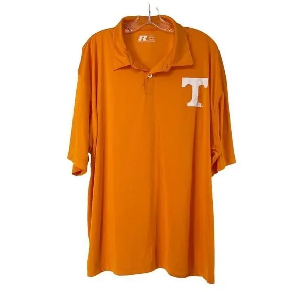 Tennessee Volunteers Polo Mens Size 2XL Orange Athletic Quick Dry Russel Power T