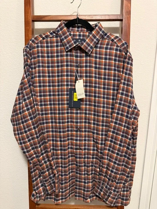 Hart Schaffner Marx Men’s Rust & Navy Plaid Button-Down Shirt Size XL