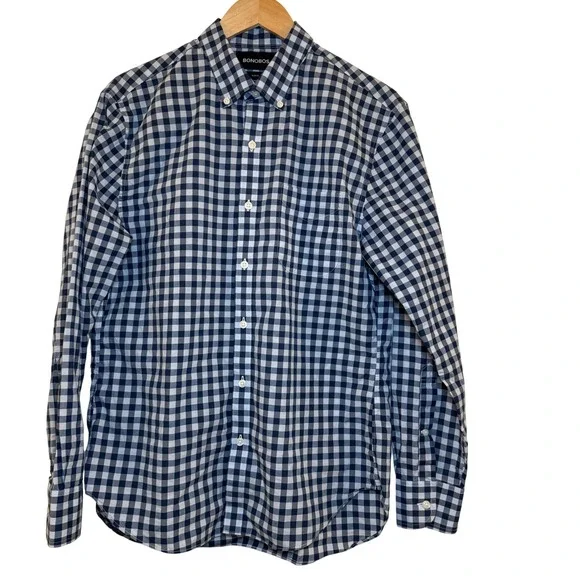 BONOBOS Slim Fit Gingham Check Button‎ Down Shirt Mens Size Medium