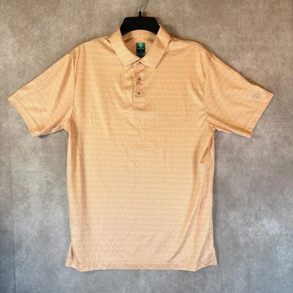 Pro Tour Polo Shirt Mens Medium Orange Citrus Slice Print Coolplay Activewear