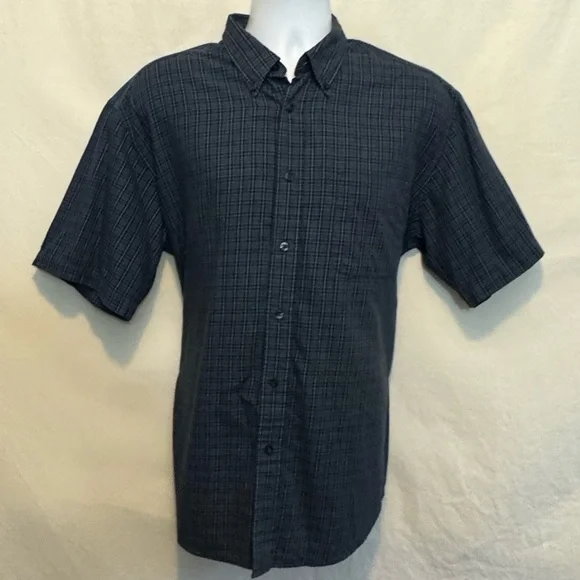 C-161 Men’s Dockers Blue & Black Plaid Short Sleeve Casual Button Down‎ Shirt