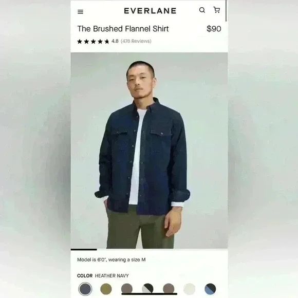 Everlane Men’s Small The Brushed Flannel Button-down Heather Navy Blue