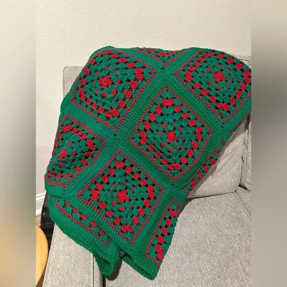 Vintage Handmade Granny Square Afghan Crochet
