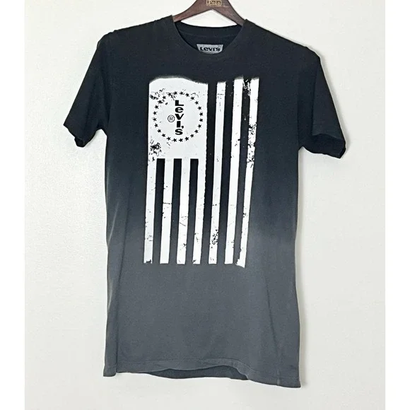 Levi's Flag‎ T-Shirt Men's Small Black Gray Ombré Fade Americana