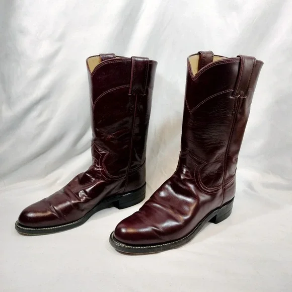 Justin Burgundy Cowboy Boots; Leather, Made in USA, Vintage, Western