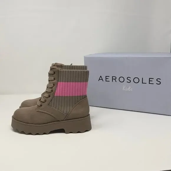AEROSOLES Kids Sirie Boots - Taupe Fabric/Pink - 13 - New in box