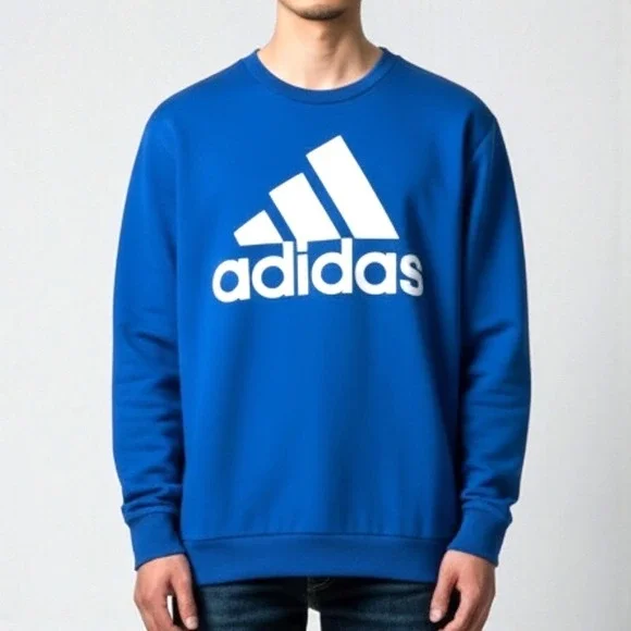 Adidas Crewneck Sweatshirt Mens 2XL Blue Excellent HL2299‎ Graphic Logo Fleece