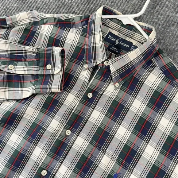 Ralph Lauren Shirt Mens Large Green Blue Plaid Blaire Button Down Cotton