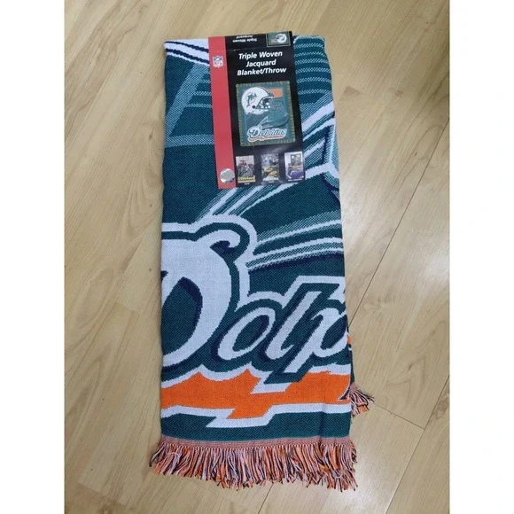 Vintage Miami Dolphins Football Northwest Triple Woven Throw Blanket 48x60 NEW