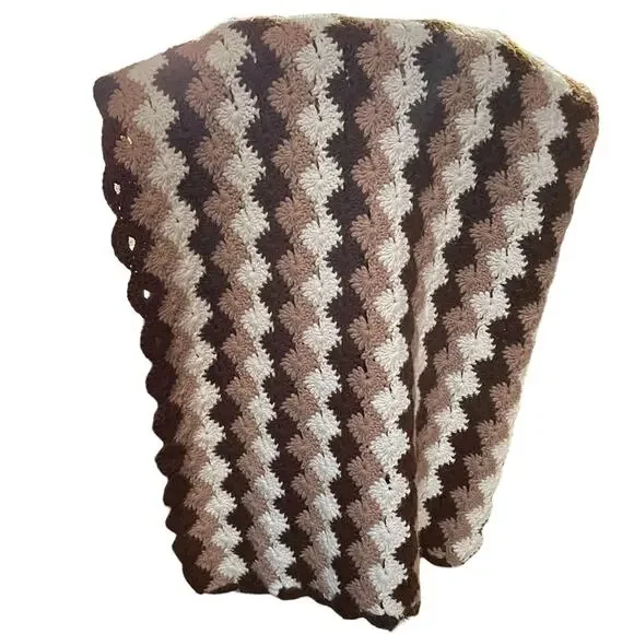 Handmade brown cream crochet Afagan granny blanket baby blanket