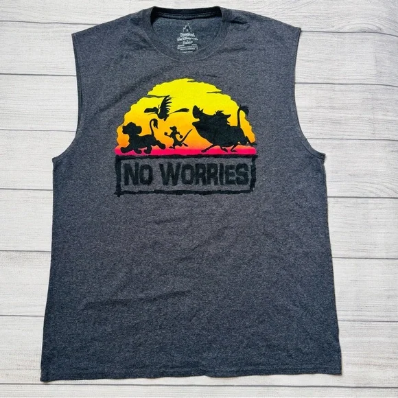 Disney Parks Animal Kingdom Lion King No Worries Men’s Sleeveless‎ T-Shirt Large